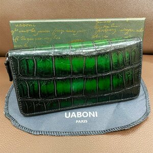 レア 限定EU製＆定価68万◆UABONI*アメリカアリゲーター・ラウンドファスナー長財布◆高級 希少 手染め パティーヌ クロコ ワニ革 本革