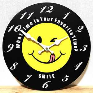 掛時計 SMILE CLOCK 壁掛け アメリカン 雑貨 スマイル ブラック アンティーク かわいい インテリア イエロー 店舗 可愛い