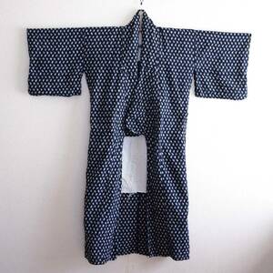 絣着物藍染広衿ジャパンヴィンテージローブ昭和リメイク素材 indigo kimono robe kasuri fabric japan vintage wide collar