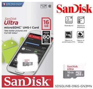 サンディスク Ultra microSDHCカード Class10 UHS-1対応 R:80MB/s SDSQUNB-016G-GN3MN