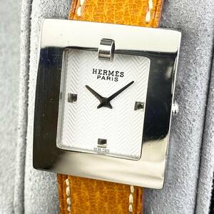 【1円〜】HERMES エルメス 腕時計 メンズ レディース兼用 ベルトウォッチ ホワイト文字盤 □D刻印 スクエア 可動品