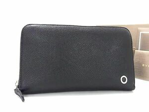 1円 ■美品■ BVLGARI ブルガリブルガリ マン レザー ラウンドファスナー 長財布 ウォレット 札入れ 小銭入れ メンズ ブラック系 AZ2098