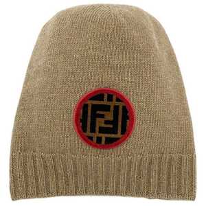 フェンディ ニット帽 ブラウン ベージュ ズッカ FXQ538 帽子 未使用 美品 カシミア 30％ ウール 70％