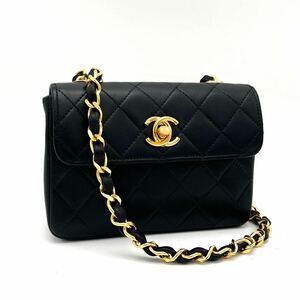 1円 美品 CHANEL シャネル ミニ マトラッセ ココマーク ターンロック ラムスキン チェーン ショルダー バッグ dD0351N