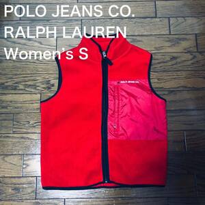 【送料無料】POLO JEANS CO. RALPH LAURENナイロン切り返しジップアップフリースベスト赤　レディースSサイズ　ポロジーンズラルフローレン