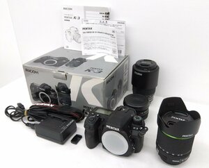 一眼レフデジタルカメラ ペンタックス PENTAX K-3 RICOH 箱 説明書 中古品 動作OK レンズ 18-50mm 55-300mm