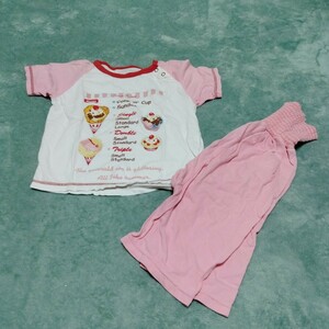 女の子　95　半袖パジャマ　白ピンク　アイスクリーム　腹巻きタイプ