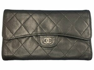 CHANEL (シャネル) マトラッセ ロングフラップウォレット ラムスキン レザー 財布 長財布 三つ折り ブラック/004