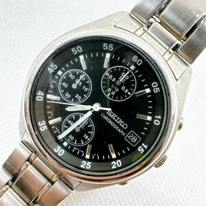 A2404-15-3 １円スタート クオーツ　稼働品　美品　SEIKO　セイコー　クロノグラフ　メンズ腕時計　黒文字盤　シルバー