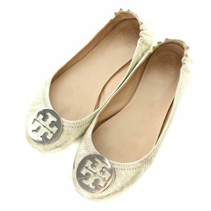 トリーバーチ TORY BURCH フラットシューズ パンプス レザー ロゴプレート 7.5 24.5cm ゴールド色 /YI12 レディース