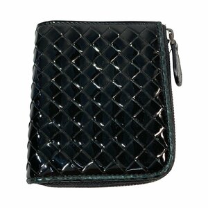 ◎◎ BOTTEGA VENETA ボッテガヴェネタ イントレチャート ラウンドファスナー財布 ブラック エナメルxヘビ革 箱付 傷や汚れあり