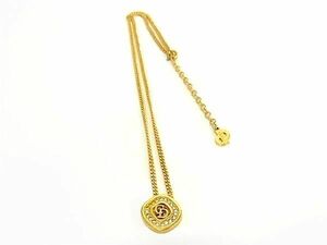 1円 ■美品■ ChristianDior ディオール ヴィンテージ ラインストーン CDロゴ ネックレス ペンダント アクセサリー ゴールド系 BJ2361