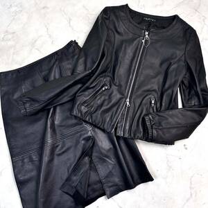 美品 インディヴィ ライダースジャケット ラムレザーセットアップ ロングスカート コート M 38 本革 ブラック 黒 レディース INDIVI