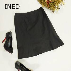 INED イネド ボックススカート サイズ9 M ブラック 黒 ひざ丈 シンプル フォーマル スーツ 台形スカート