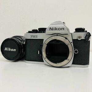 【3628】 ジャンク 部品取り 現状品 nikon ニコン FM2 一眼レフカメラ シルバーボディー Micro-NIKKOR 55mm レンズ 付き