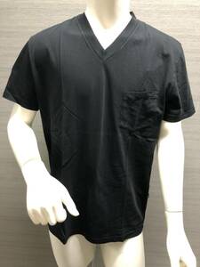 本物 新品 HYDROGEN Vネック無地胸ポケット付半袖Tシャツ 220012 黒 M