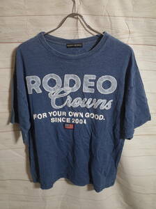 レディース pg593 ロデオクラウンズ RODEOCROWNS ロゴ ワッペン インディゴ 半袖 Tシャツ FREE 紺系