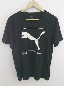 ◇ PUMA プーマ ロゴ プリント 半袖 Tシャツ カットソー サイズL ブラック ホワイト系 レディース P