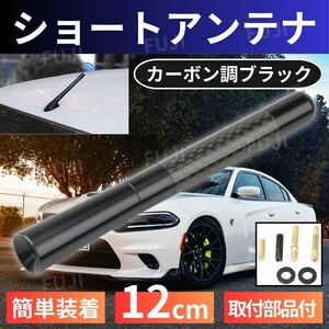 ショート アンテナ　カーボン調ブラック 12cm アルミ 汎用 交換セット 車用 ワンタッチ取付 M6 M5 ネジ 簡単取付 装着用部品一式ゴムリング