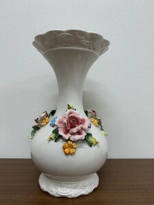 送料無料 CAPODIMONTE イタリア製 カポディモンテ 花瓶 フラワーベース 鉢 西洋陶器 花器 インテリア レトロ バラモチーフ アンティーク