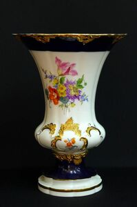 N190 美品 Meissen マイセン 金彩コバルト花柄花瓶 フラワーベース グランツゴールド 飾り壺/ゆうパック着払い100