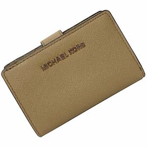 マイケルコース 二つ折り 財布 ベージュ ブラウン 35F7GTVF2L 美品 レザー 中古 MICHAEL KORS