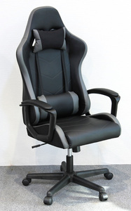 レーシングチェア 合成皮革張り 快適オフィスチェアー グレー色（灰色） 回転事務椅子 JC-200