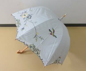 ( せ-A1-1151 )CHINOISERIE MODERN シノワズリーモダン 日傘 手開き式 ホワイト 白 鳥 花 刺繍 全長約83.5cm 半径約45cm 中古