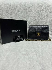 極美品　CHANEL ミニマトラッセ　チェーンショルダーバッグ ラムスキン ブラック 