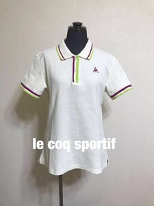 【美品】 le coq sportif ルコック レディース 鹿の子 ポロシャツ トップス サイズO 半袖 デサント QL-715541