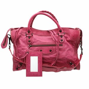 ★C2716 美品 バレンシアガ ザ シティ レザー 2WAY ハンド・ショルダーバッグ ミラー付き 115748 ピンク BALENCIAGA レディース★