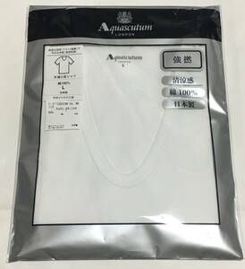 Aquascutum　U首半袖シャツ 日本製 強撚 フラット縫製 木村メリヤス　綿100％　L　アクアスキュータム　定価3.520円