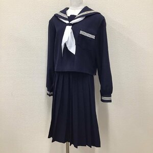 O980 (中古) 兵庫方面 校名不明 セーラー服 上下3点セット/L/W66/セーラー/スカート/白3本ライン/松原屋/冬服/制服/学生服/高校/女子学生