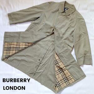 1円〜 BURBERRY LONDON バーバリーロンドン ステンカラーコート ノバチェック カーキ ロングコート L相当 メンズ 比翼ボタン 正規品