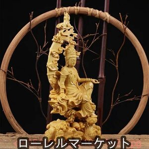 木製 水月観音 黄楊木 彫刻 仏像 置物 職人手作り観音菩薩 仏像　