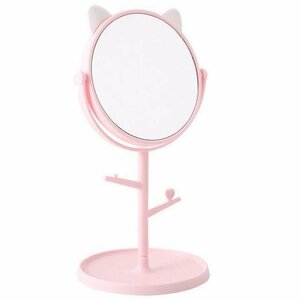 猫耳ミラー　鏡　立て式　アクセサリー収納　卓上　可愛い化粧鏡　ピンク