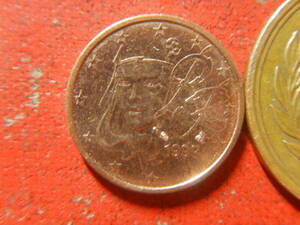 外国・フランス／１ユーロセント銅張りスチール貨（1999年）　240513