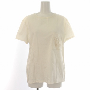 エルメス HERMES Tシャツ カットソー 半袖 クルーネック 刺繍 42 L 白 ホワイト /BB レディース