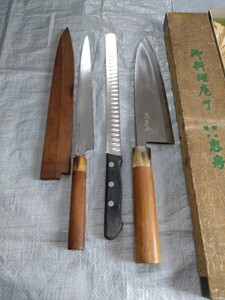 柳刃　出刃　サーモンナイフ　３本セット　まとめて　銘あり　