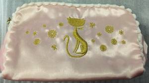 OPA オーパ 猫 ポーチ ピンク ゴールド ネコ ノベルティ ねこ 金 刺繍 サテン