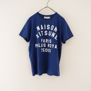 【美品/ユニセックス】メゾンキツネ MAISON KITSUNE *ロゴプリントTシャツ*XS綿天竺ネイビーブルー半袖(25-2404-240)【50E42】