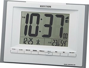 リズム(RHYTHM) 掛け時計 目覚まし時計 電波 デジタル 置き掛け兼用 温度 湿度 カレンダー フィットウェーブD168 グレー 12.5