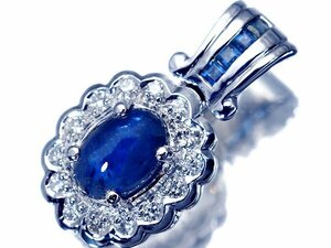 1円～【ジュエリー極】カボション天然ブルーサファイア1.22ct＆スクエアサファイア0.10ct＆ダイヤ0.12ct Pt900ヘッド a1088iu【送料無料】