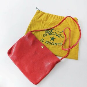 イルビゾンテ IL BISONTE レザー フラットポシェット/レッド 鞄【2400013644525】