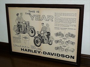 1960年 USA 60s 洋書雑誌広告 額装品 Harley Davidson デュオグライド FL FLH スポーツスター H CH トッパー / 店舗 ガレージ 看板(A3size)