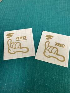 THC thc 携帯サイズ　お得！2枚セットカッティングステッカーシール　大麻　ガンジャ　レゲエ　ラッパー好きの方　420