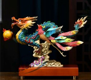 「81SHOP」龍 鳳凰 置物 銅製 風水グッズ 朱雀 青龍 霊獣 辰 竜 夫婦円満 願望成就 仕事運 財運 出世運 愛情運 人間関係改善 置物