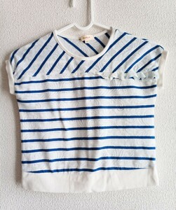 ハッシュアッシュ 100㎝ Ｔシャツ ボーダー 半袖 トップス 白　ブルー　女の子　レース