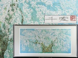 魁◆本物保証 中島千波「坪井の枝垂桜」リトグラフ 純金粉使用 真作 ED：170/300 大型名作品