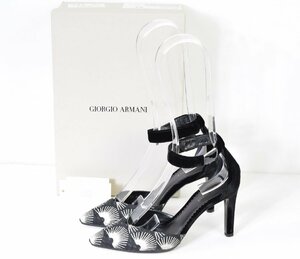 5000-SS00100★GIORGIO ARMANI/ジョルジオアルマーニ★未使用 美品 ブラック黒白柄 パンプス 34 (21-21.5cm）アンクルストラップ　